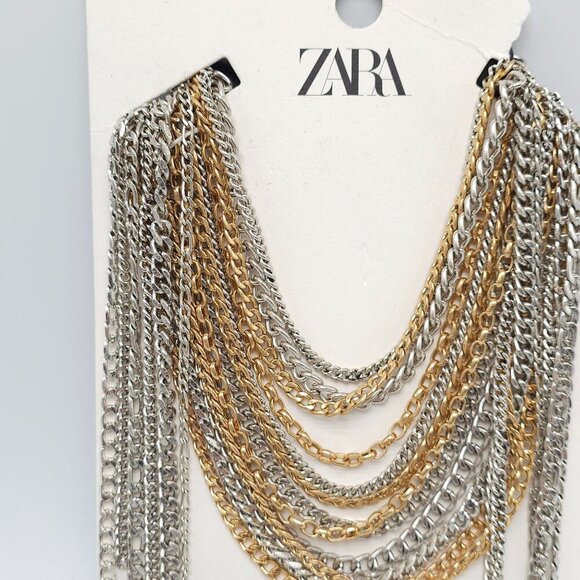 Zara Gold Silver Multi-Chain Heavy Black Faux Leather Belt NWTs READ ME - Picture 3 of 7